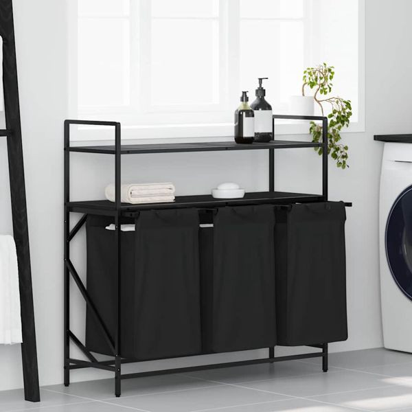 vidaXL Wäschekorb 3 Fächer mit Regalen Schwarze Eiche, 859080