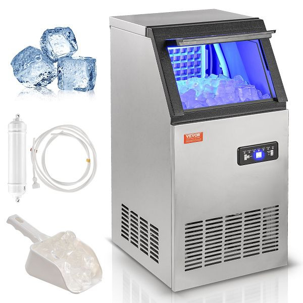 VEVOR Kommerzieller Eiswürfelbereiter 38 kg / 24 h, 12,5 kg Eisspeicherkapazität 40 Stück Edelstahl inkl. Wasserfilter & Eisschaufel, QSYYTSFBZBJQPTEY4V2