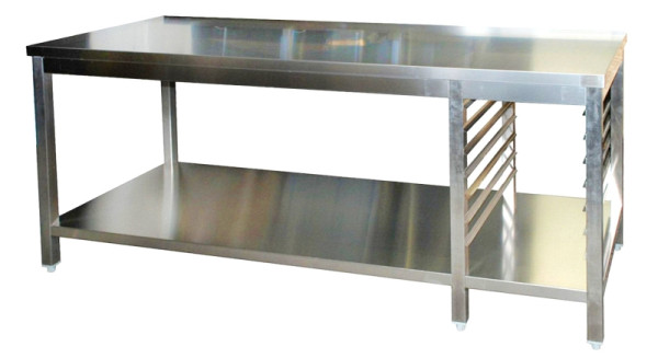 A&S Gastro Edelstahl Arbeitstisch mit Aufkantung mit GN-Winkel rechts GN1/1 Bautiefe 800mm, mit Grundboden, AISI 304, 2900 x 800 x 850 mm, ARTGAGNR298