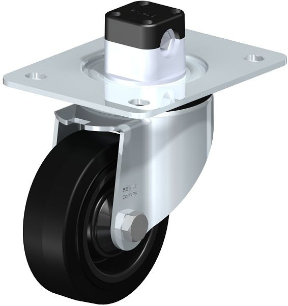 Blickle LK-POEV 100K-3-CS11 Stahlblech-Lenkrolle, schwere Ausführung, mit Anschraubplatte & Zentralfeststeller, Elastik-Vollgummi, Schwarz, 752208