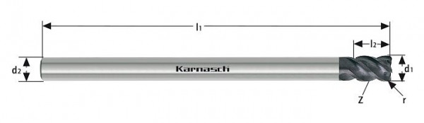 Karnasch VHM-Schaftfräser überlang HSC/HHC d= 11,0/r=1,0 mm Schaft 10 UFX-3, 306425110010