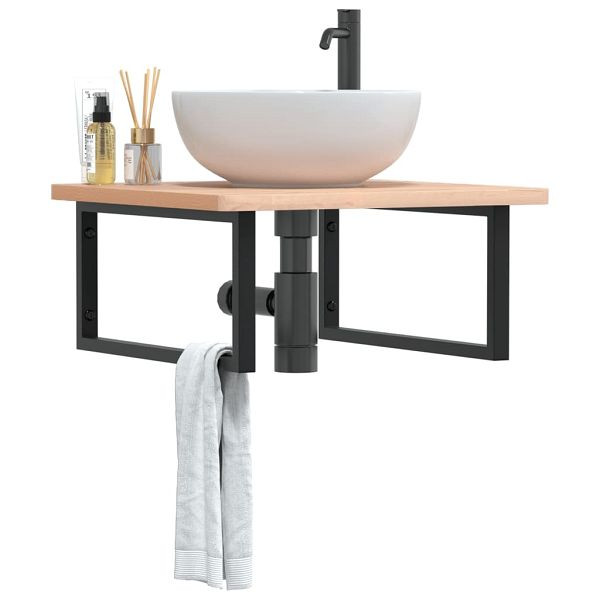 vidaXL Waschbeckenregal Wandmontage Stahl und Massivholz Buche, 3302501