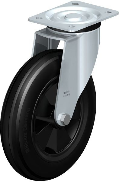 Blickle L-VWPP 250R-3 Stahlblech-Lenkrolle, mittelschwere Ausführung, mit Anschraubplatte, Weichgummi, Schwarz, 755161