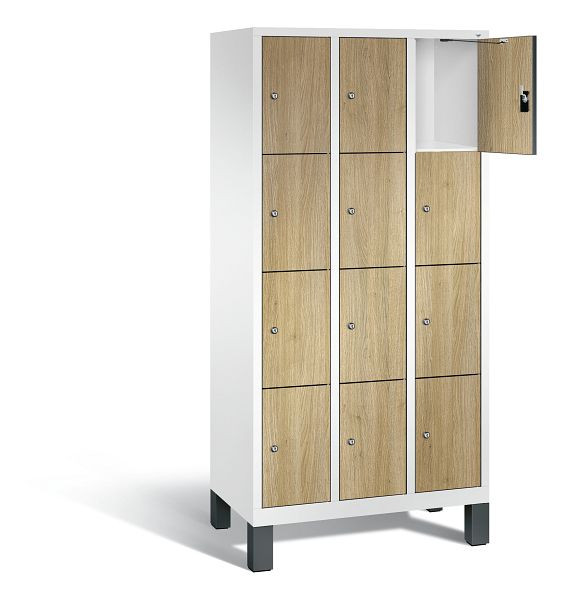 C+P Schließfachschrank Evolo, H1850xB900xT500mm, Farbe: Verkehrsweiß / Dekor Eiche Sereno, Dekortür, 48010-304 S10154