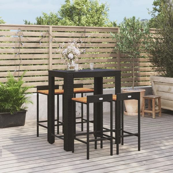 vidaXL 5-teilig Gartenbar-Set Schwarz Poly Rattan & Massivholz Akazie, 3187708