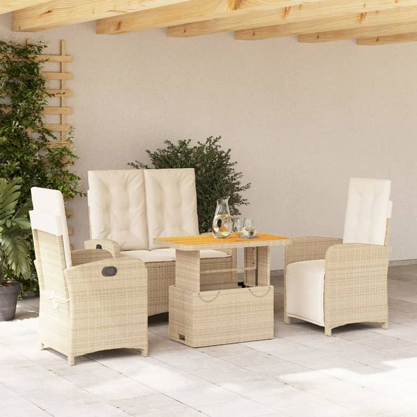 vidaXL 4-tlg. Garten-Essgruppe mit Kissen Beige Poly Rattan, 3277360