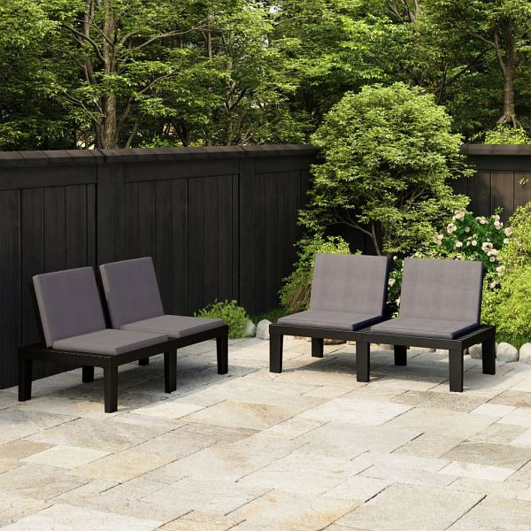 vidaXL Gartenbänke mit Kissen 2 Stück Kunststoff Grau, 3059826