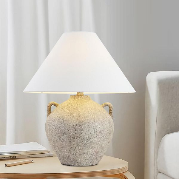 HOME DELUXE Große Tischlampe in Steinoptik RITA, Weiß, 61148