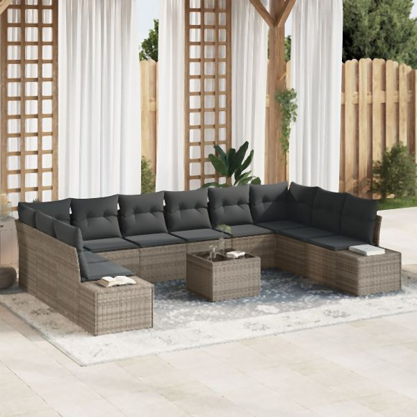 vidaXL 10-teiliges Garten Sofa Set mit Kissen Schwarzes Poly Rattan, 3347249