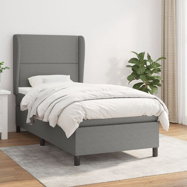vidaXL Boxspringbett mit Matratze Dunkelgrau 100x200 cm Stoff, 3127862