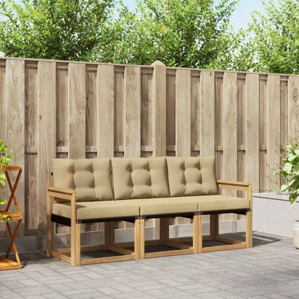 vidaXL Outdoor-Sofagarnitur mit Kissen 3-teilig Weiß und Beige, 3389159