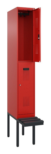 C+P Doppelstock-Spind Evolo PLUS, Bank, 2 Fächer, 2120x300x815mm, 3020/3020, Zylinderschloss, Sitzfläche Kunststoff, 0493407-10 S10139