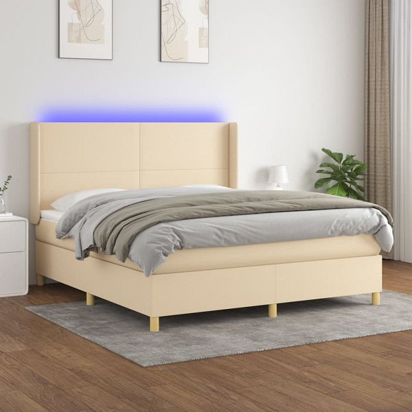 vidaXL Boxspringbett mit Matratze & LED Creme 180x200 cm Stoff, 3138738