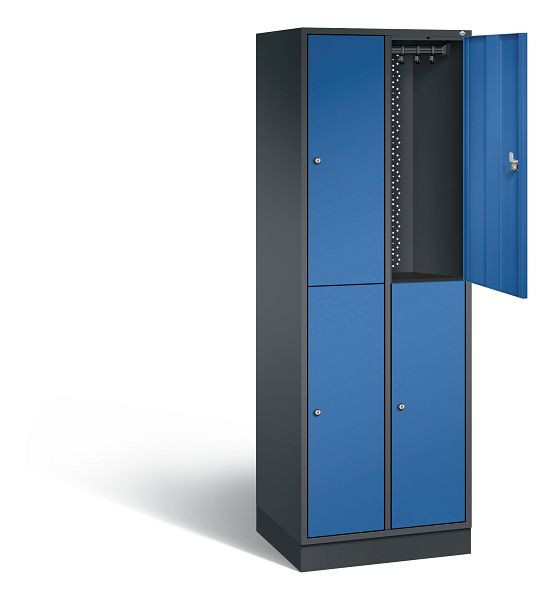 C+P Spind doppelstöckig Intro, H1950xB620xT490mm, Farbe: Schwarzgrau / Enzianblau, 8270-201 S10078