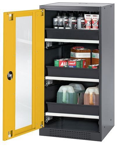 asecos Chemikalienschrank Systema-T CS-53LG, Korpus anthrazit, Flügeltüren gelb, 3 Tablarauszüge, 208708