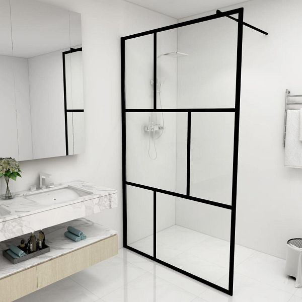 vidaXL Duschwand für Begehbare Duschen mit Hartglas Schwarz 115x195 cm, 149155