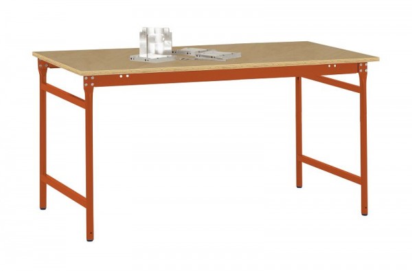 Manuflex Beistelltisch BASIS stationär mit Multiplex-Tischplatte in Rotorange RAL 2001, BxTxH: 1250 x 600 x 780 mm, Rotorange, BB3035.2001