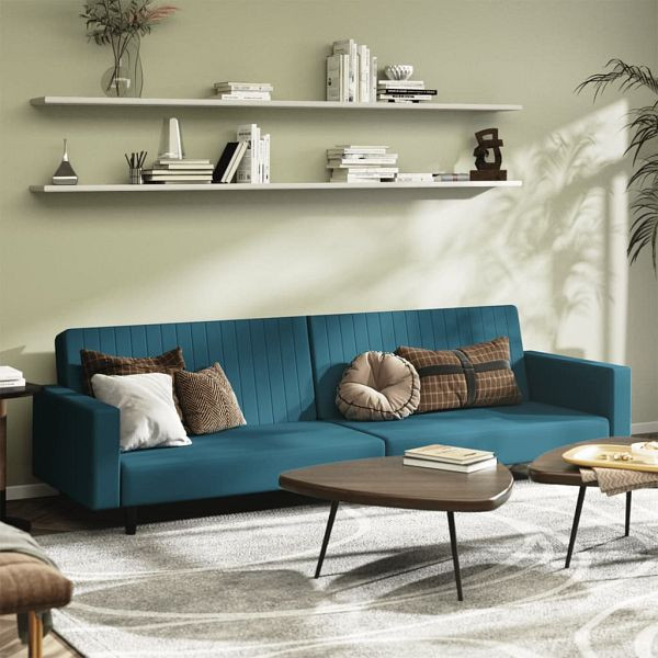 vidaXL Schlafsofa 2-Sitzer Blau Samt, Füllung: Schaumstoff, 375936