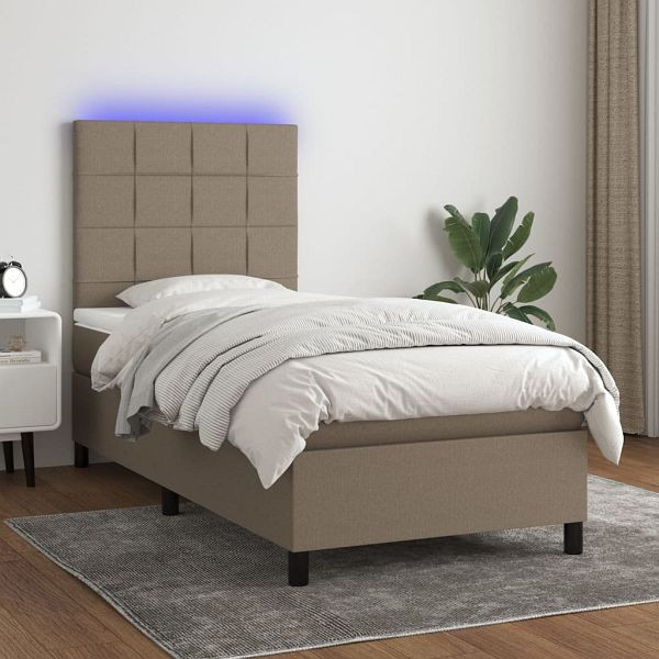 vidaXL Boxspringbett mit Matratze & LED Taupe 90x200 cm Stoff, 3134849