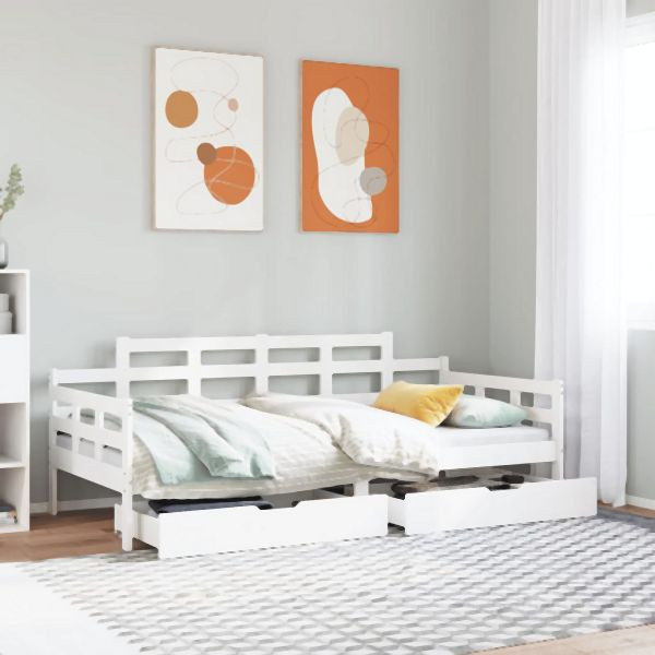 vidaXL Tagesbett mit Schubladen Weiß 90x190 cm Kiefernholz, 3302125