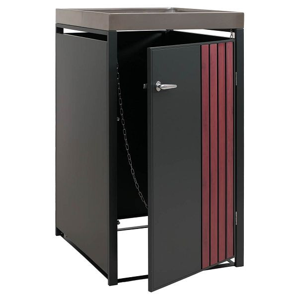 Mendler 1er-Mülltonnenverkleidung HWC-O67, Mülltonnenbox mit Pflanzkasten, Metall 125x68x84cm 35kg, anthrazit Holzoptik dunkel, 122364