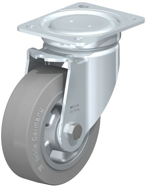 Blickle LU-ALEV 150K-SG Stahlblech-Lenkrolle, schwere, geschlossene Ausführung, mit Anschraubplatte, Elastik-Vollgummi, Grau, 852008