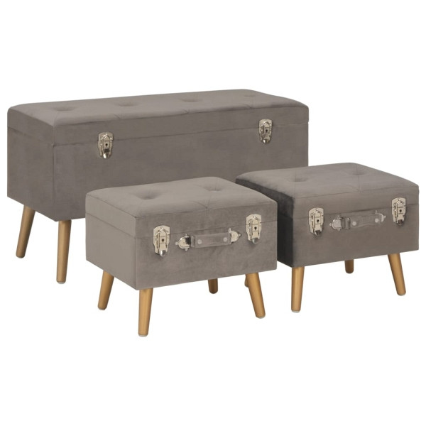 vidaXL Hocker mit Stauraum 3 Stück Grau Samt, Grau und Golden, 329256
