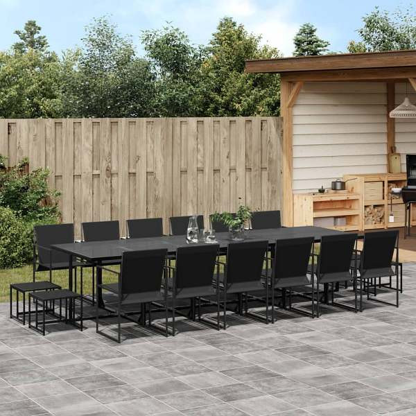 vidaXL 17-tlg. Garten-Essgruppe Schwarz Textilene, UV-beständig, 3295132