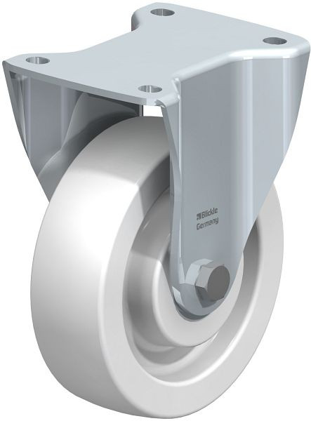 Blickle BH-SPO 160K Stahlblech-Bockrolle, Schwerlast-Ausführung, mit Anschraubplatte, Polyamid, Weiß, 754078
