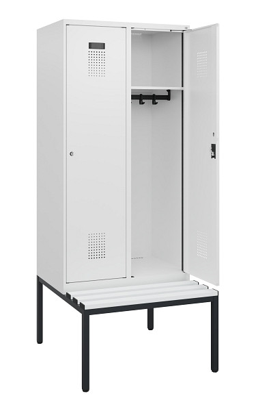 C+P Spind Evolo PLUS, 2 Abteile, 1950x800x815mm, 9016/9016, Zylinderschloss, Material Sitzfläche Kunststoff, Sitzbank, 0490505-22 S10101