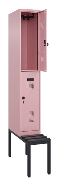 C+P Doppelstock-Spind Evolo PLUS, Bank, 2 Fächer, 2120x300x815mm, 3015/3015, Drehriegel, Sitzfläche Kunststoff, Sitzbank, 0493507-10 S10105