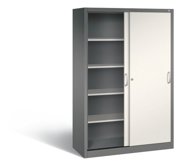 C+P Schiebetürenschrank Acurado, H1950xB1200xT500mm, Farbe: Vulkangrau / Perlweiß, Bügelgriff, 5 OH, 2050-00 S10221