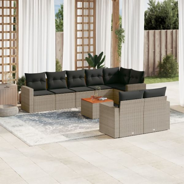 vidaXL 9-tlg. Garten-Sofagarnitur mit Kissen Grau Poly Rattan, 3256543