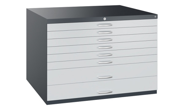 C+P Flachablageschrank Serie 7100_7200, H760xB1100xT765mm, 7016/7035, 2 Schubladenblenden doppelwandig, 7101-200 S10444