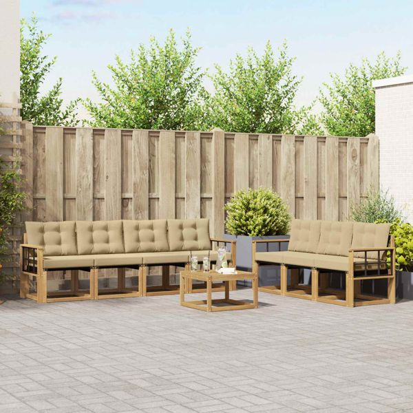 vidaXL Outdoor-Sofagarnitur mit Kissen 8-teilig Weiß und Beige, 3389291