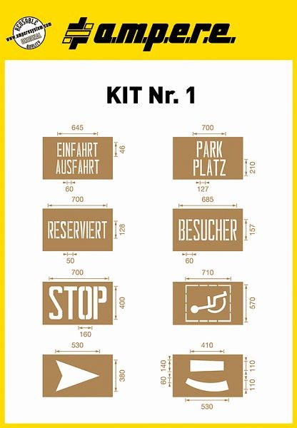 Ampere Schablonen KIT Nr. 1, 1 Set a 8 Schablonen, 630210200