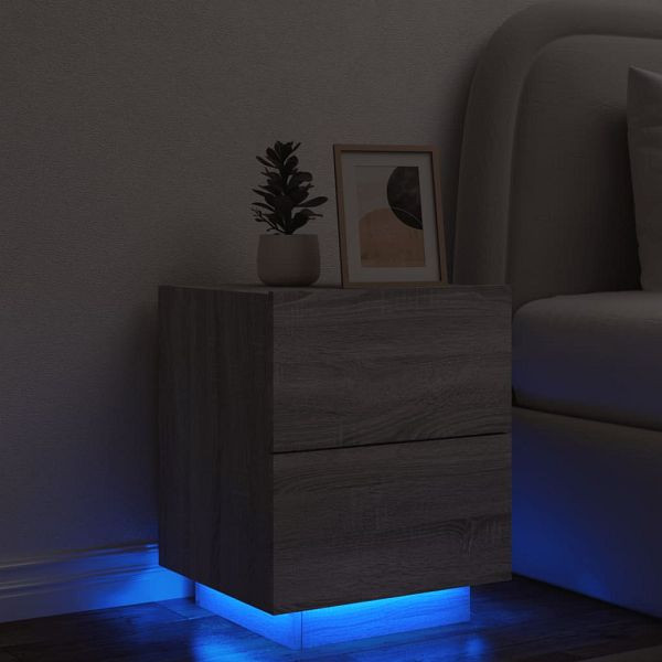 vidaXL Nachttisch mit LED-Leuchten Grau Sonoma Holzwerkstoff, 836745