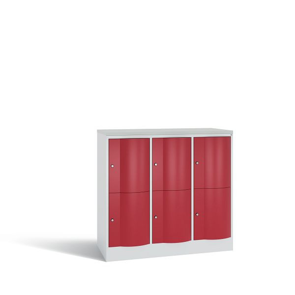 C+P Schließfachschrank Resisto,6 Fächer,H1077xB1148xT540mm,Grau/Rubinrot/DBSHellgrau, 8472-372 S10078