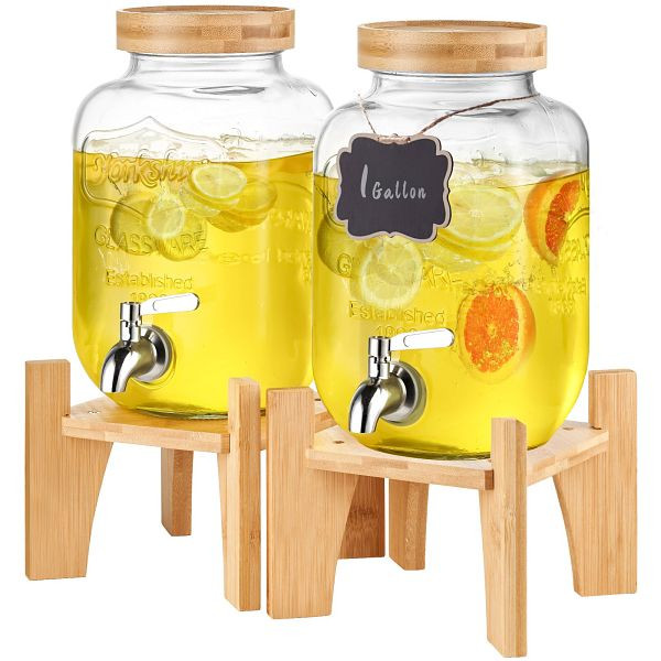 VEVOR Getränkespender, 1 Gallone für Partys, aus Glas mit Ständer, Zapfhahn aus Edelstahl, für Restaurants, Hotels, Partys, YLFPQBLFPQKCTIVFNV0