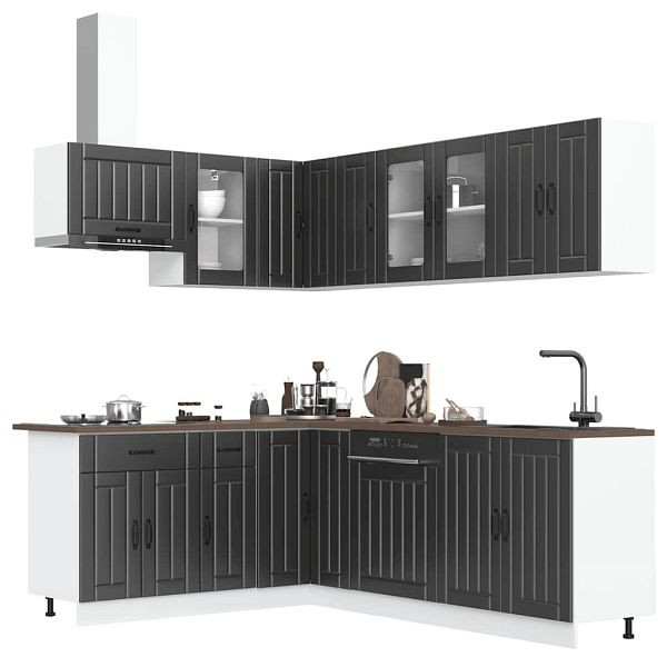 vidaXL 11-tlg. Küchenschrank-Set Lucca Schwarz Holzwerkstoff, 3314892