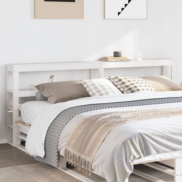 vidaXL Kopfteil mit Ablagen Weiß 200 cm Massivholz Kiefer, 850873