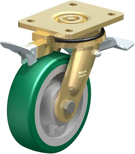 Blickle LS-GST 160K-ST-RI4 Stahlgeschweißte Schwerlast-Lenkrolle, schwere Drehkranz-Ausführung mit Feststeller, Blickle Softhane®, Grün, 852423