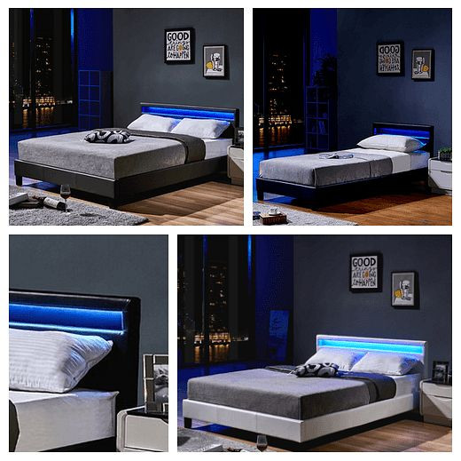 HOME DELUXE LED Bett ASTRO mit Matratze - Farbe: dunkelgrau, Größe: 140 x 200 cm, Ausführung: mit Matratze, 31688