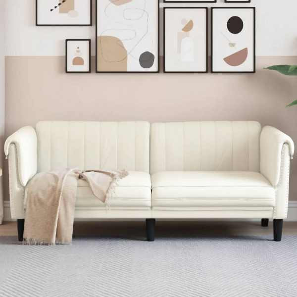 vidaXL Sofa 2-Sitzer Creme Samt, Polyester, Massivholz, 372582