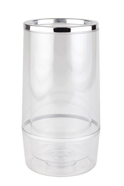 APS Flaschenkühler, außen Ø 12 cm, Höhe: 23 cm, PS, transparent, innen Ø 10 cm, doppelwandig, Rand / Ring verchromt, 36032
