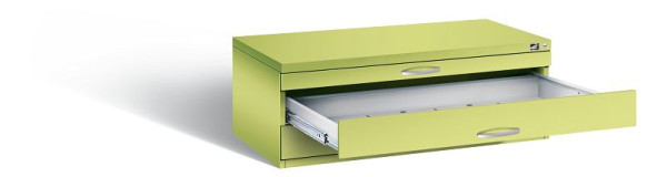 C+P Flachablageschrank Serie 7100_7200, H420xB1100xT765mm, Farbe: Viridingrün / Viridingrün, Bügelgriff, 7100-100 S10138