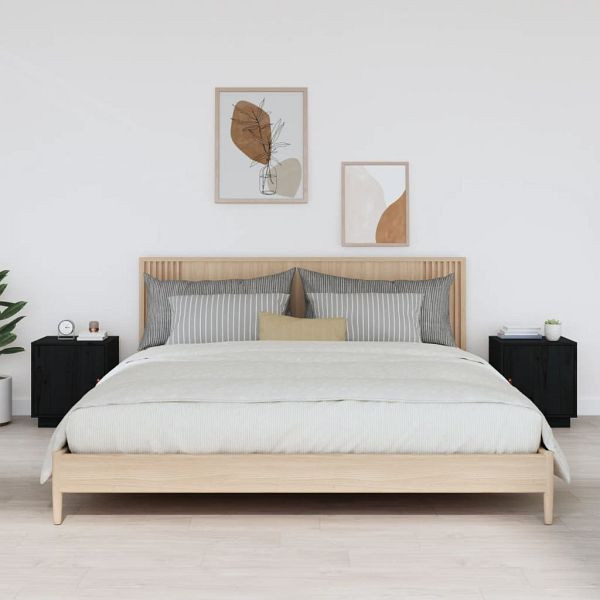 vidaXL Nachttische 2 Stück Schwarz 40x34x45 cm Massivholz Kiefer, 818284