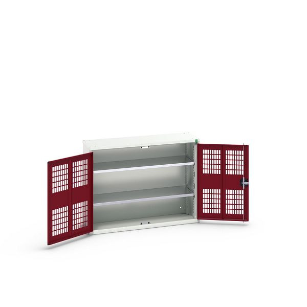 bott verso Flügeltürschrank mit Belüftung, mit 2 Fachböden, BxTxH: 1050 x 350 x 800 mm, Lichtgrau / Purpurrot, 16926750.24