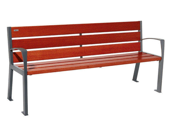 Procity Sitzbank Silaos 6 Holzlatten, 1800 mm, Mit Armlehne, Holz & Stahl, Mahagoni/Procity Grau, 209612.GPRO.ACAJ