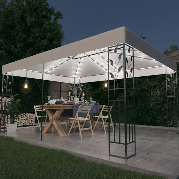 vidaXL Pavillon mit Doppeldach & LED-Lichterkette 3x4 m Weiß, 3070298